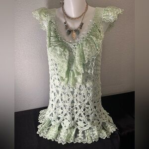 Women’s Denim 24/7 Crochet And Lace Top Beautiful!!! Sz L